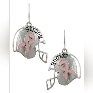 "Strong" Pink Ribbon Football Helmet Earrings